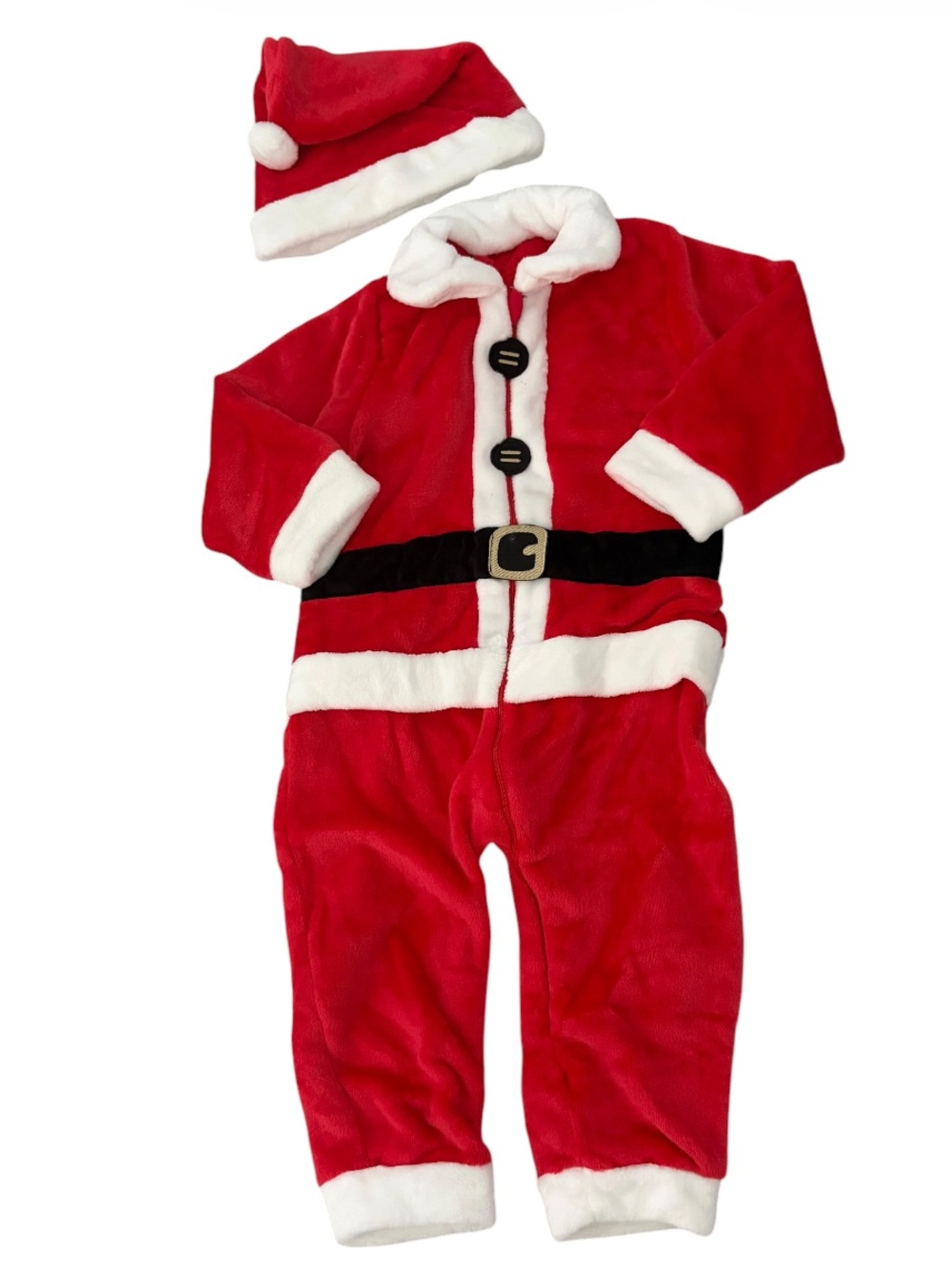 NWT Santa Claus Christmas One-Piece Zipper Jumpsuit with Santa Hat
